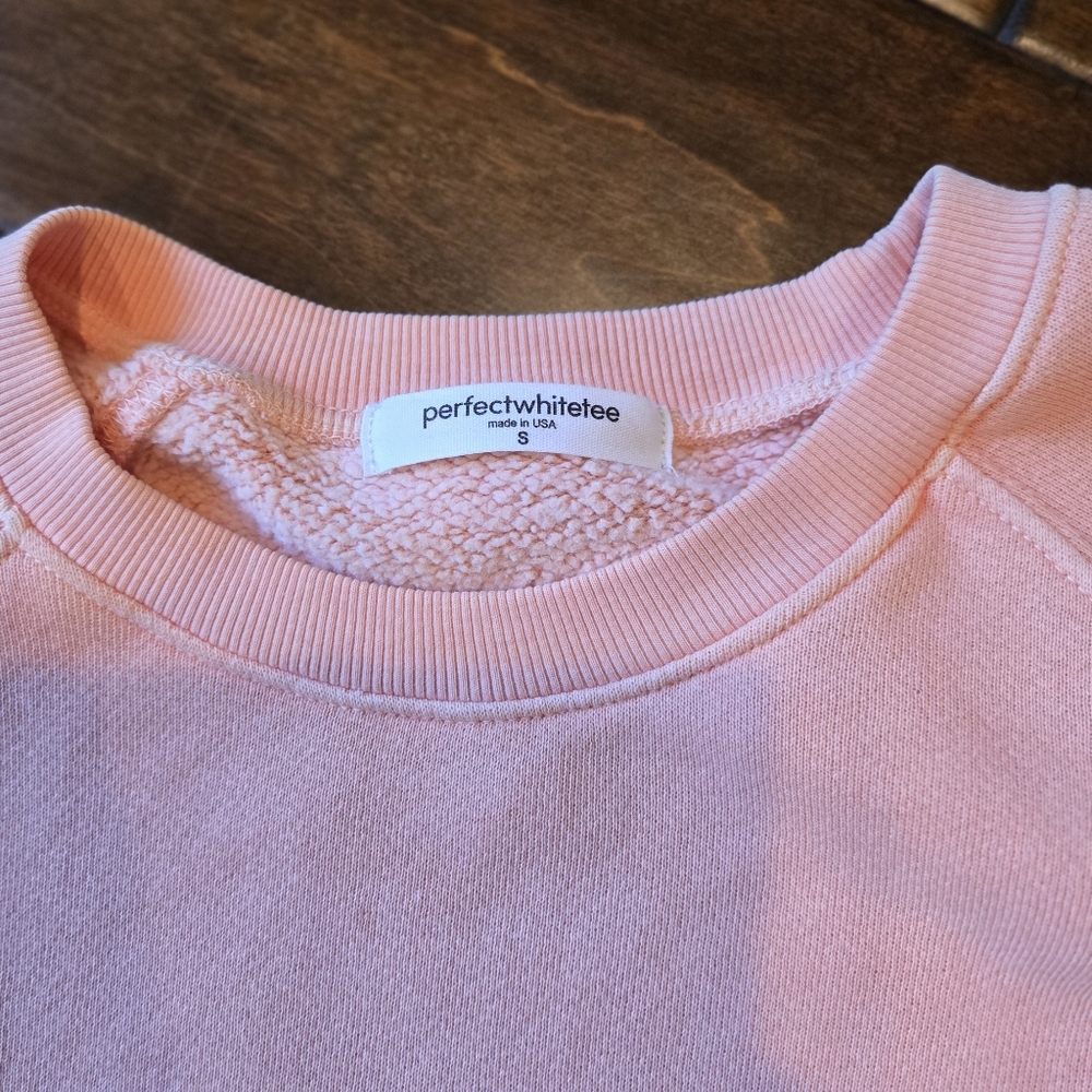 Perfect White Tee ~ Fleece Crew Neck Cotton Sweatshirt S Peach